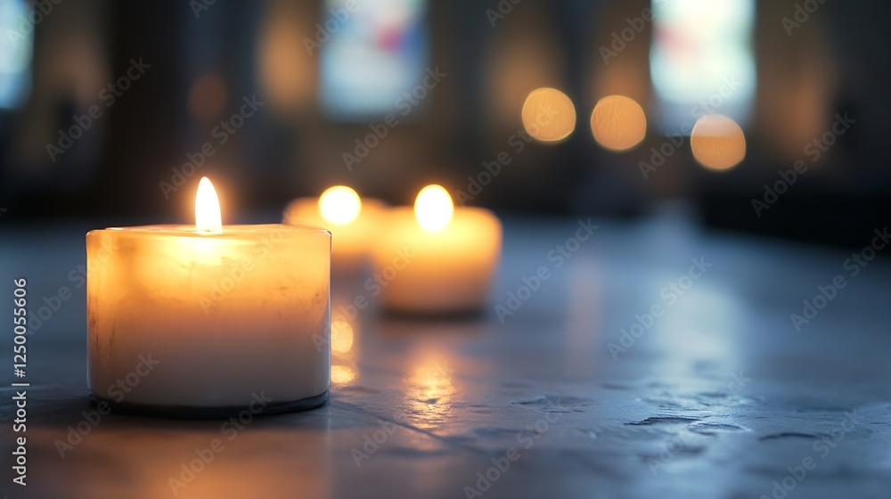 Leinwandbilder soft glow of candles on a reflective surface creating a serene and peaceful ambiance : generative ai