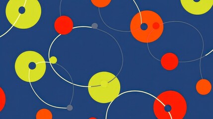 Colorful Abstract Circles and Lines Pattern on Deep Blue Background