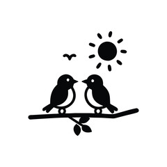 Valentine Day Love bird, tree, vector, illustration, branch, birds, nature, cartoon, spring, animal, cute, love, design, silhouette, art, leaf, animals, drawing, card, flower, wing, decoration