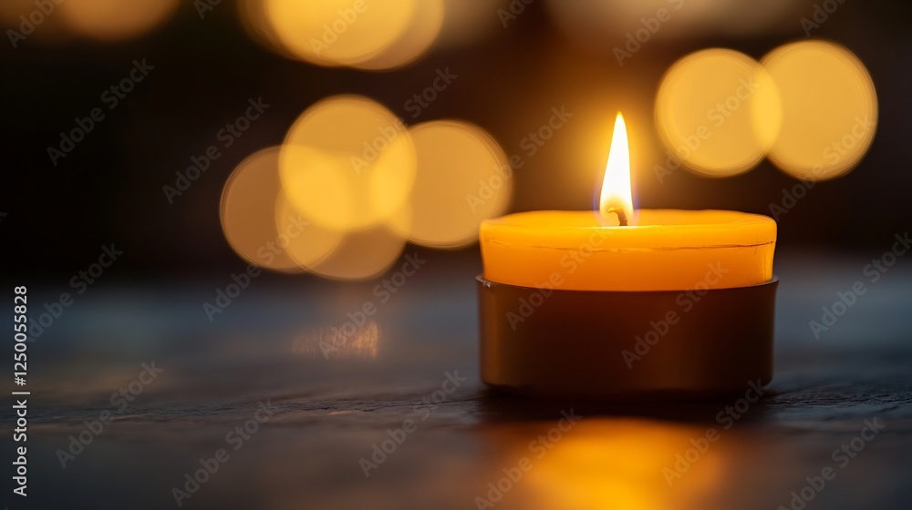 Poster flickering yellow candle light creating a warm and cozy atmosphere in dim light : generative ai
