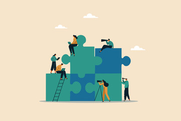 Collaborative Success, A Businessman and His Female Colleague Solving a Jigsaw Puzzle as a Metaphor for Teamwork and Strategic Thinking