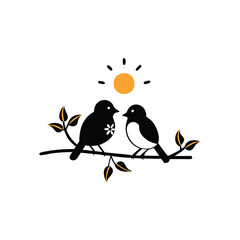 Valentine Day Love bird, tree, vector, illustration, branch, birds, nature, cartoon, spring, animal, cute, love, design, silhouette, art, leaf, animals, drawing, card, flower, wing, decoration