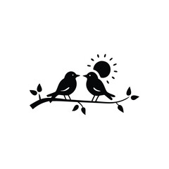 Valentine Day Love bird, tree, vector, illustration, branch, birds, nature, cartoon, spring, animal, cute, love, design, silhouette, art, leaf, animals, drawing, card, flower, wing, decoration