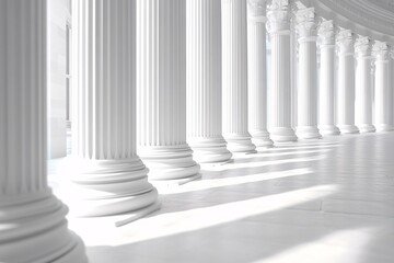 White Classical Columns Line A Sunlit Hallway