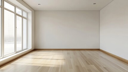 Fototapeta premium Empty Modern Living Room Interior with Bright Natural Light Streaming In : Generative AI
