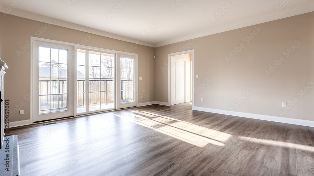 Leinwandbilder bright and airy empty room with large windows and natural light streaming in : generative ai