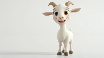 Happy cartoon goat, studio shot, white background, children's book illustration