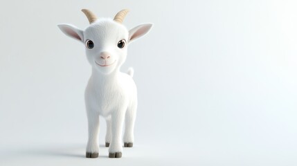 Cute baby goat, standing, white background, farm animal
