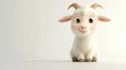 Cute cartoon goat sitting, light background, children's book illustration