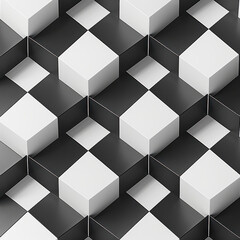 Geometric black and white cube pattern creating optical illusion effect