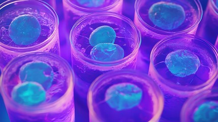 Neon-Lit Test Tubes with Glowing Spheres