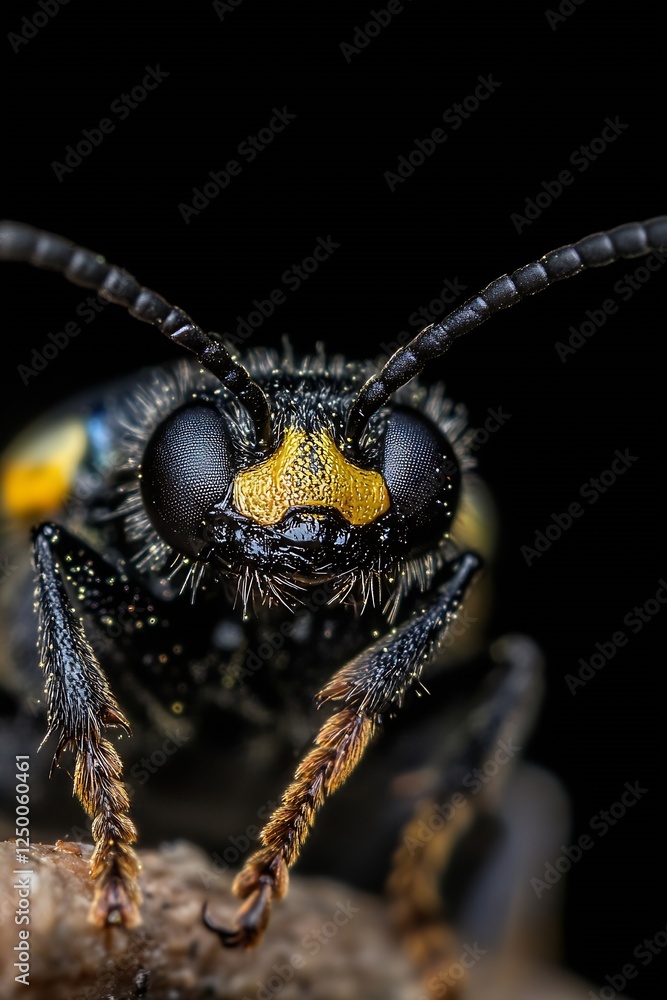 Poster Stunning Macro Close Up of a Black and Yellow Bee Capturing Intriguing Insect Details : Generative AI