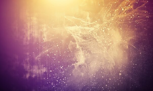 A blurry image of a purple background with white and yellow splatters