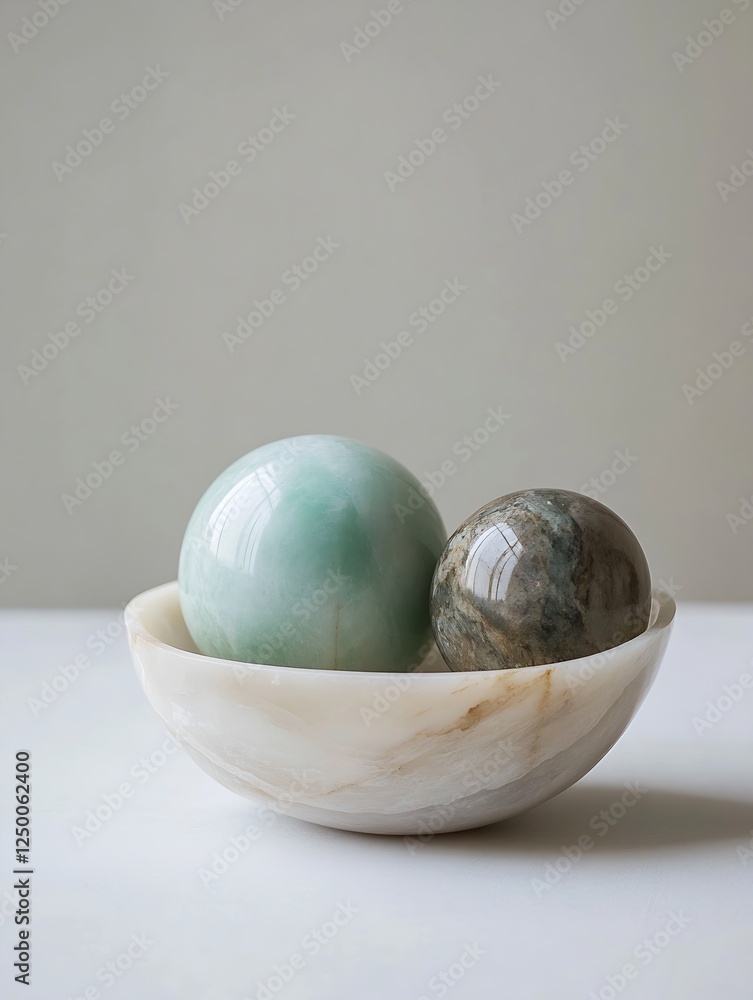 Poster elegant alabaster bowl containing intricate marble orbs in stylish minimalist setting : generative a