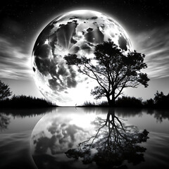 Naklejka premium moon and tree