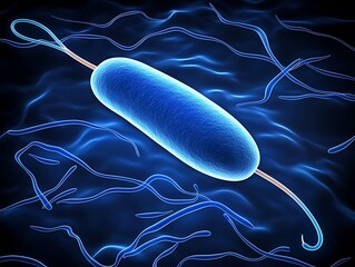 Microscopic View of Bacteria with Flagella