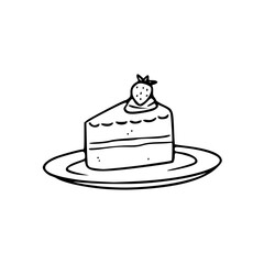 slice of cake with strawberry on top vector illustration