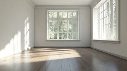 Bright and Spacious Interior with Natural Light Through Large Windows : Generative AI