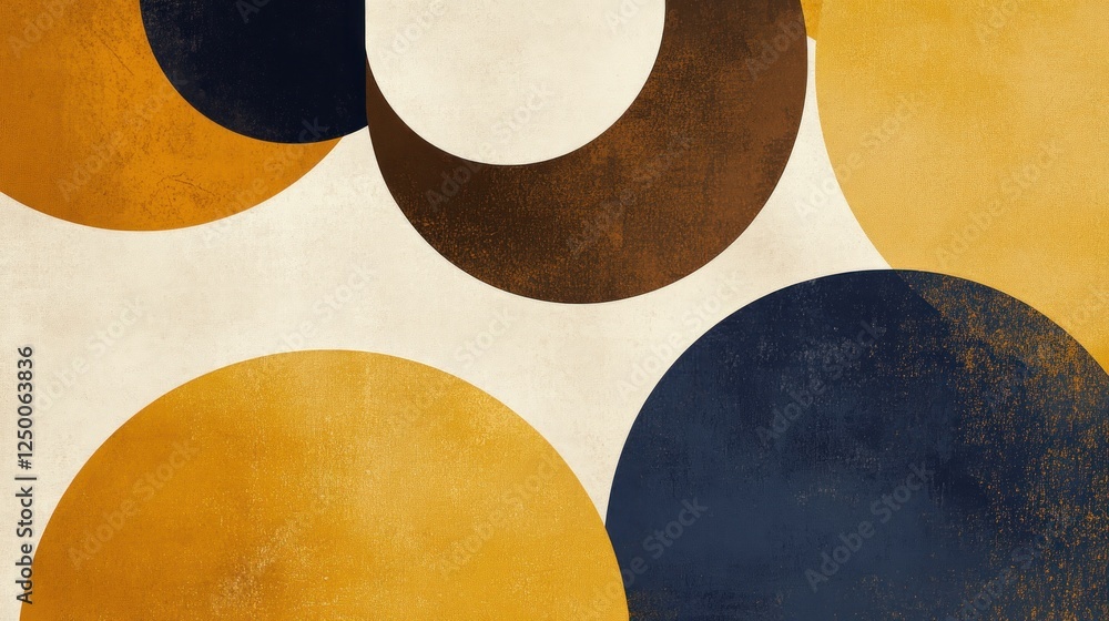 Poster abstract composition of overlapping circles in warm colors on a textured background