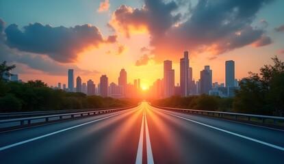 A stunning urban cityscape at sunset