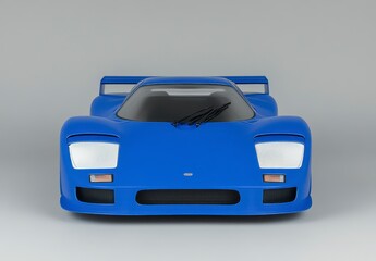 Blue Sports Car Model Front View on Gray Background