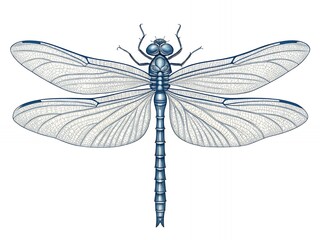 Detailed Blue Dragonfly Illustration Nature Insect Drawing Entomology Art