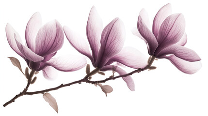 Obraz premium X-ray photography of purple magnolia flowers isolated on a white background 