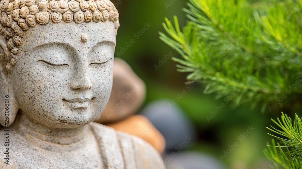 Poster serene buddha statue a tranquil image of a meditative buddha surrounded by nature : generative ai