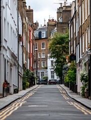 Charming Street View of Colorful Townhouses in Quaint Urban Neighborhood : Generative AI