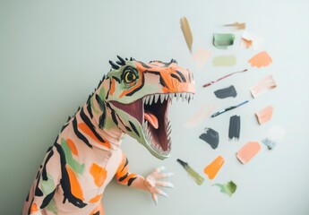 Obraz premium Colorful Dinosaur Painting Art with Paint Swatches on Wall
