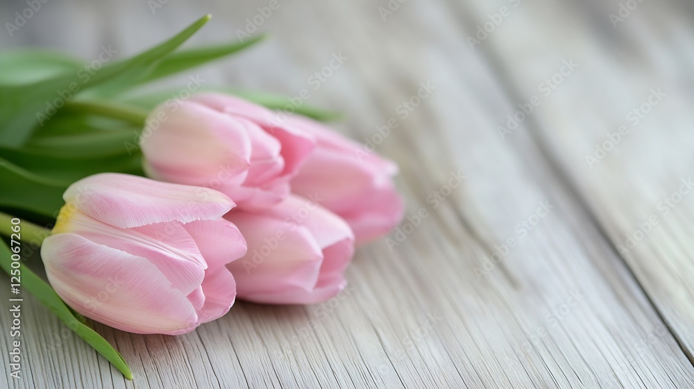 Poster Elegant Pink Tulips on a Textured Wooden Table for a Fresh Spring Bouquet Display : Generative AI