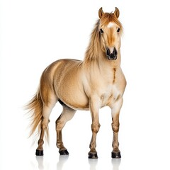 Obraz premium Elegant Golden Horse Standing Proudly Against White Background