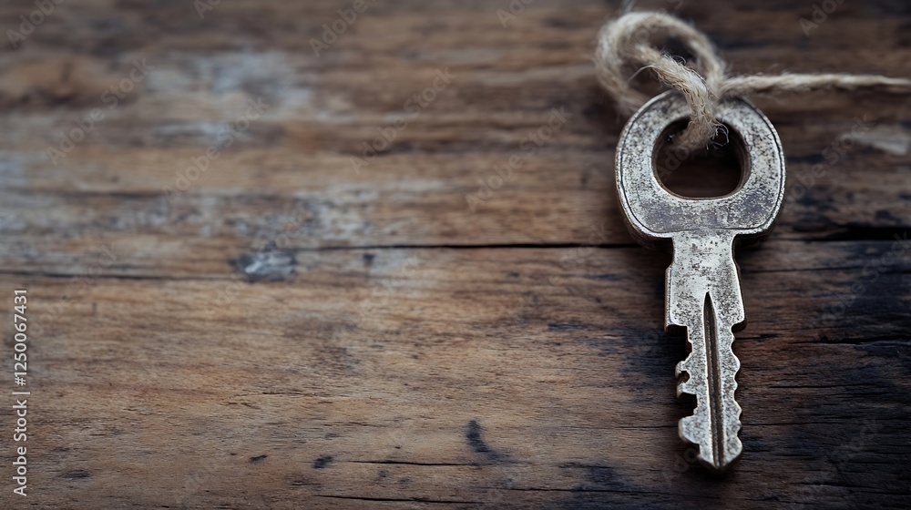 Poster vintage key on a wooden surface with rustic appeal : generative ai