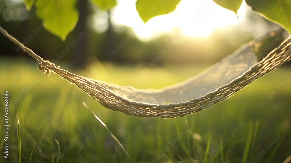 Aufkleber relaxing hammock hanging under sunlight with soft background and blurry nature : generative ai