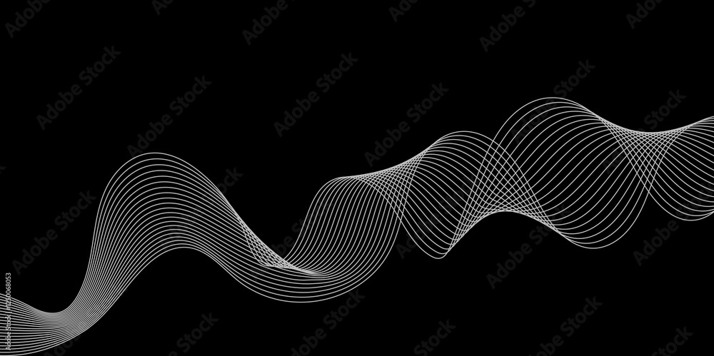 Poster abstract black background with whit line. modern template abstract design flowing particles digital 