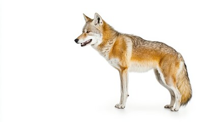 Obraz premium Coyote in Profile on White Background Displaying Natural Stance