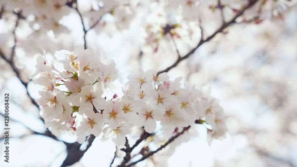 Aufkleber 桜、サクラ、花、植物、ソメイヨシノ、満開、花見、春、青空、美しい、開花、ピンク、風景、景色、日本、和風、木、桜の木、桜花、花弁、花びら、かわいい、枝、自然、暖かい、公園、屋外、晴れ、桃色、明るい、咲く
