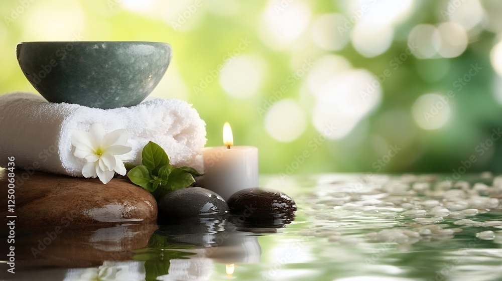 Fototapete tranquil spa scene with stones and candles creating a relaxing atmosphere : generative ai
