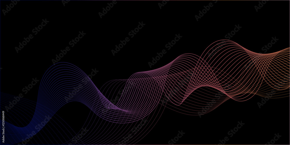 Poster abstract black background with colorful line. modern template abstract design flowing particles digi