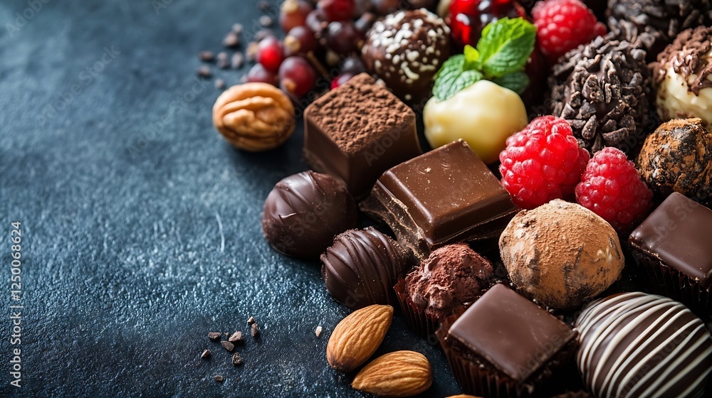 Aufkleber delicious assortment of gourmet chocolates displayed on a dark surface : generative ai