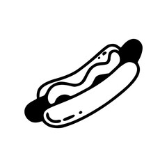 a black and white drawing of a hotdog icon