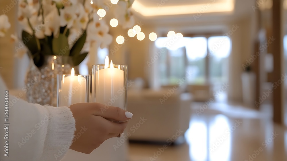 Aufkleber elegant candles in a stylish living room creating a cozy relaxing atmosphere with soft light : gener