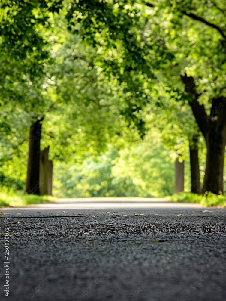 Poster serene tree lined pathway with vibrant green foliage in a peaceful outdoor setting : generative ai