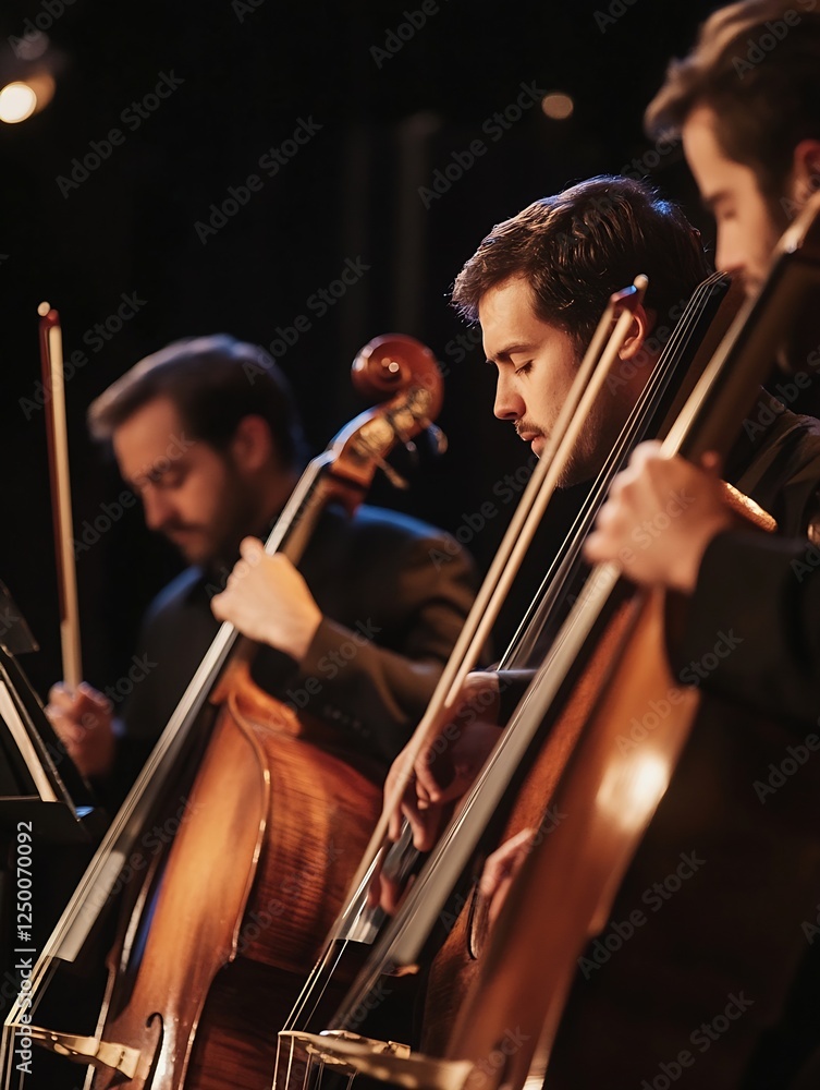 Aufkleber Talented Musicians Performing with String Instruments on a Stage in Soft Lighting : Generative AI