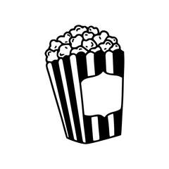 a black and white drawing of a popcorn icon