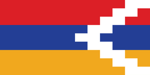 Artsakh flag. Flag of Artsakh. The official ratio. Flag icon. Standard color. Standard size. A rectangular flag. Computer illustration. Digital illustration. Vector illustration.