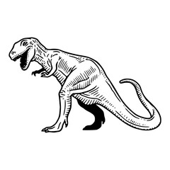 a black and white drawing of a dinosaur in vintage art style