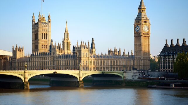 Iconic London Houses of Parliament and Big Ben at Sunset : Generative AI