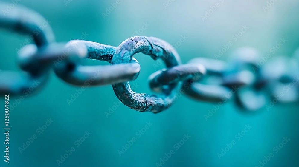 Fototapete macro shot of rusty chain link highlighting textures and details in brilliant blue background : gene