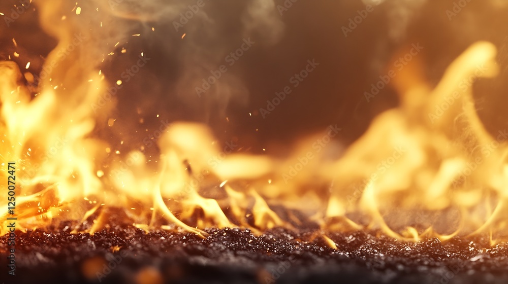 Fototapete dynamic and fiery flames with bokeh effect creating a dramatic background : generative ai
